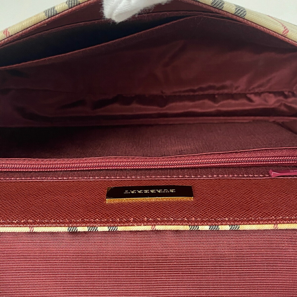 Burberry logo shoulder bag check canvas beige Burgundy Red - Picture 6 of 6